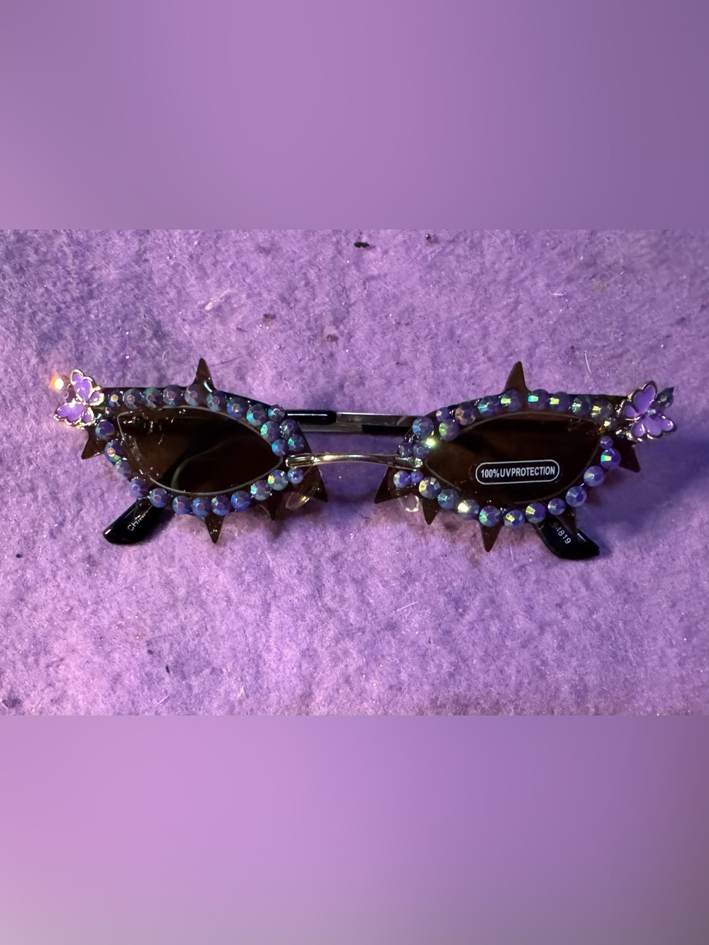Black Jeweled cat eye spiked Sunglasses - 100% UV Protection